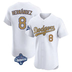 Silnrao LA.Dodgers #8 Enrique Hern¨¢ndez Player Gold World Series Meet Limited Elite Home Stitched Jerseys