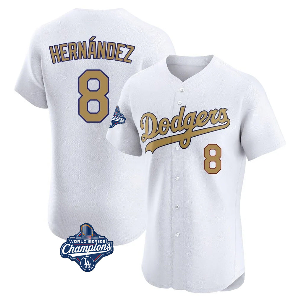 Silnrao LA.Dodgers #8 Enrique Hern¨¢ndez Player Gold World Series Meet Limited Elite Home Stitched Jerseys