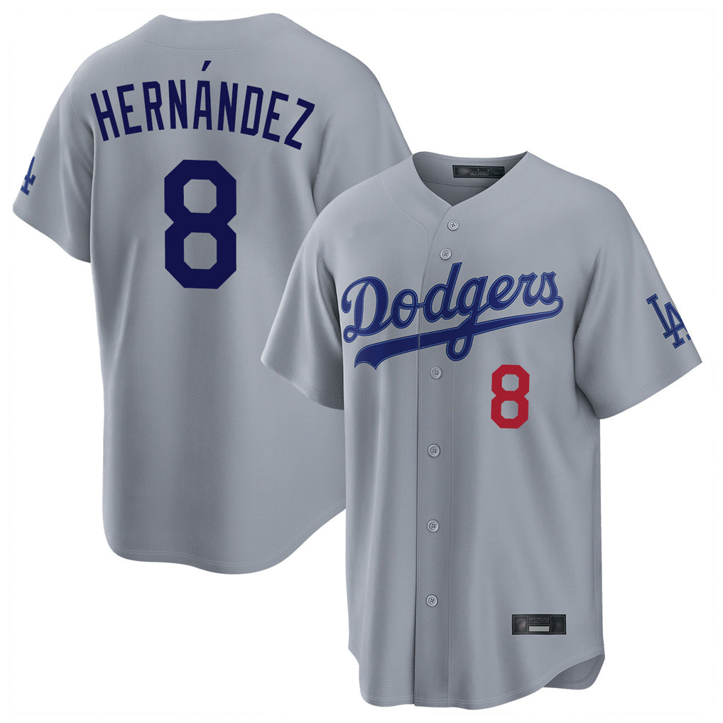 Silnrao LA.Dodgers #8 Enrique Hern¨¢ndez Player Gray Game Home Stitched Jerseys