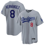 Silnrao LA.Dodgers #8 Enrique Hern¨¢ndez Player Gray Game Home Stitched Jerseys