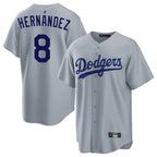 Silnrao LA.Dodgers #8 Enrique Hern¨¢ndez Player Gray Game Stitched Jerseys