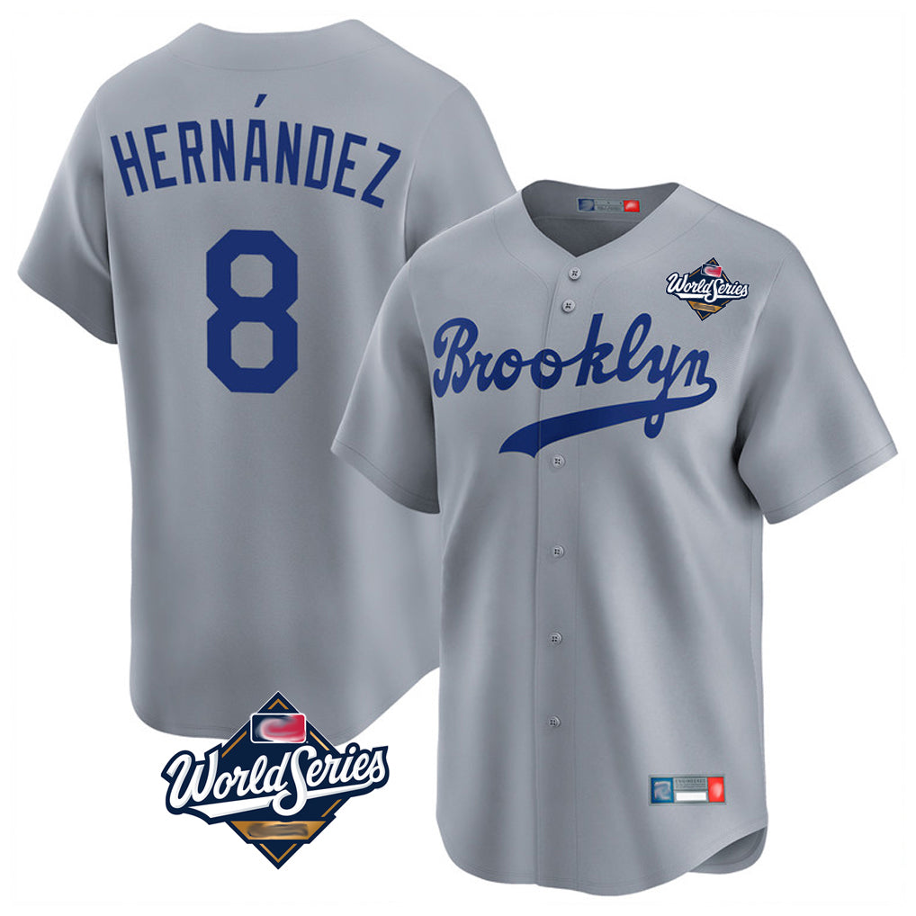 Silnrao LA.Dodgers #8 Enrique Hern¨¢ndez Player Gray World Series Game Limited Home Stitched Jerseys