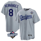 Silnrao LA.Dodgers #8 Enrique Hern¨¢ndez Player Gray World Series Game Stitched Jerseys