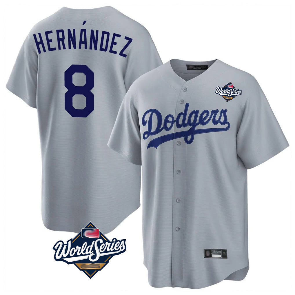 Silnrao LA.Dodgers #8 Enrique Hern¨¢ndez Player Gray World Series Game Stitched Jerseys