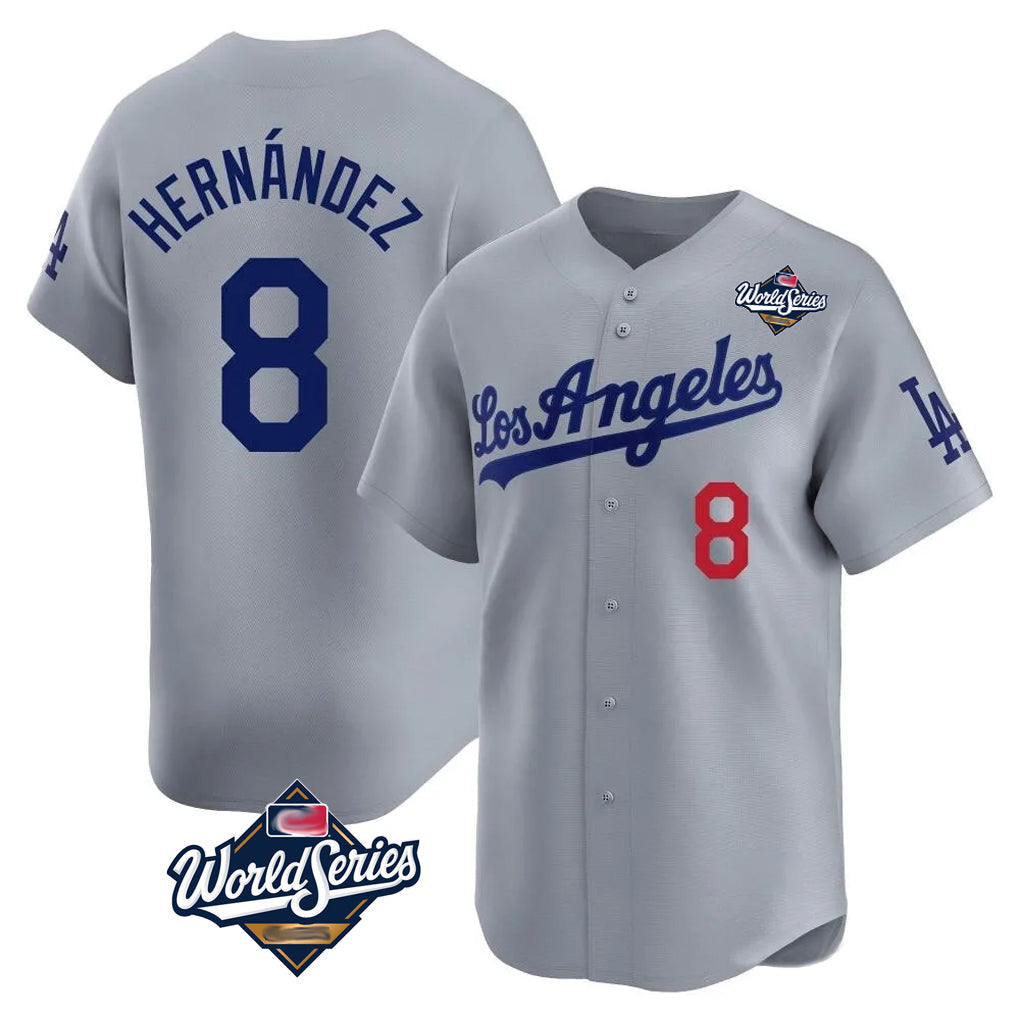 Silnrao LA.Dodgers #8 Enrique Hern¨¢ndez Player Gray World Series Limited Home Stitched Jerseys