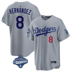 Silnrao LA.Dodgers #8 Enrique Hern¨¢ndez Player Gray World Series Meet Game Home Stitched Jerseys