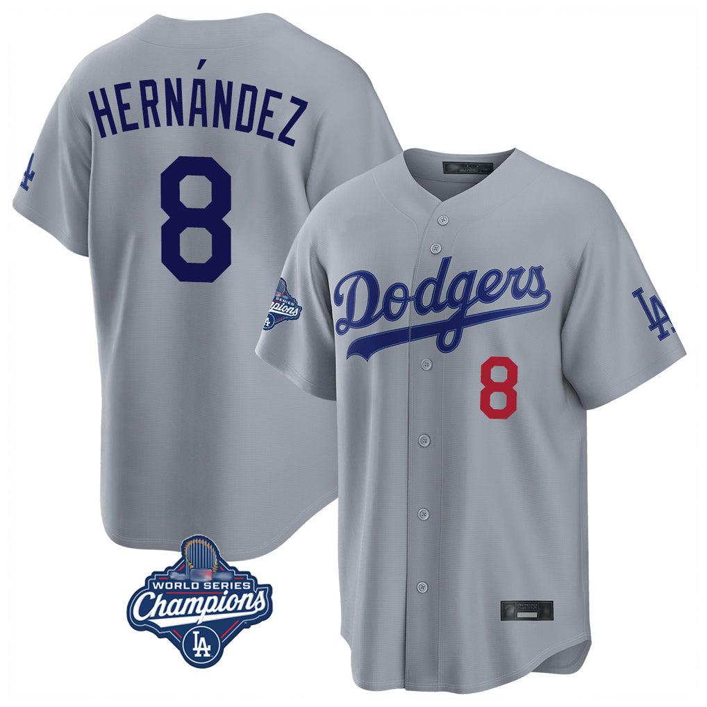 Silnrao LA.Dodgers #8 Enrique Hern¨¢ndez Player Gray World Series Meet Game Home Stitched Jerseys