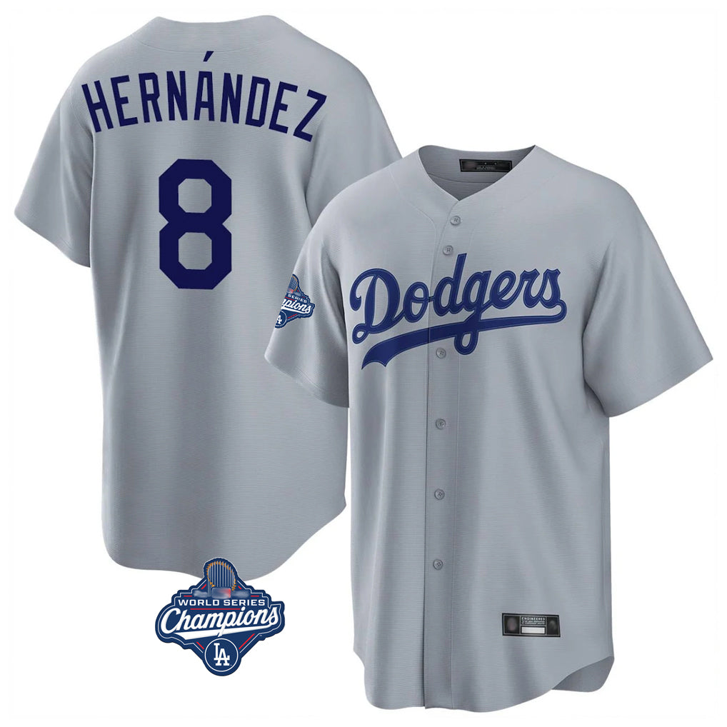 Silnrao LA.Dodgers #8 Enrique Hern¨¢ndez Player Gray World Series Meet Game Stitched Jerseys