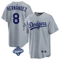 Silnrao LA.Dodgers #8 Enrique Hern¨¢ndez Player Gray World Series Meet Game Stitched Jerseys