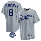 Silnrao LA.Dodgers #8 Enrique Hern¨¢ndez Player Gray World Series Meet Game Stitched Jerseys