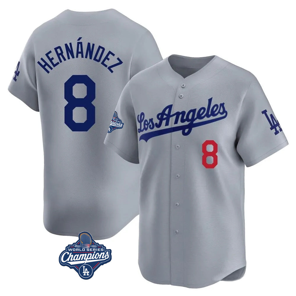 Silnrao LA.Dodgers #8 Enrique Hern¨¢ndez Player Gray World Series Meet Limited Home Stitched Jerseys