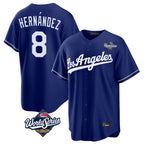 Silnrao LA.Dodgers #8 Enrique Hern¨¢ndez Player Royal World Series Game Stitched Jerseys