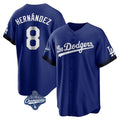 Silnrao LA.Dodgers #8 Enrique Hern¨¢ndez Player Royal World Series Meet City Connect Home Game Stitched Jerseys