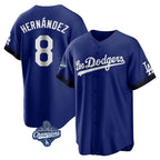Silnrao LA.Dodgers #8 Enrique Hern¨¢ndez Player Royal World Series Meet City Connect Home Game Stitched Jerseys