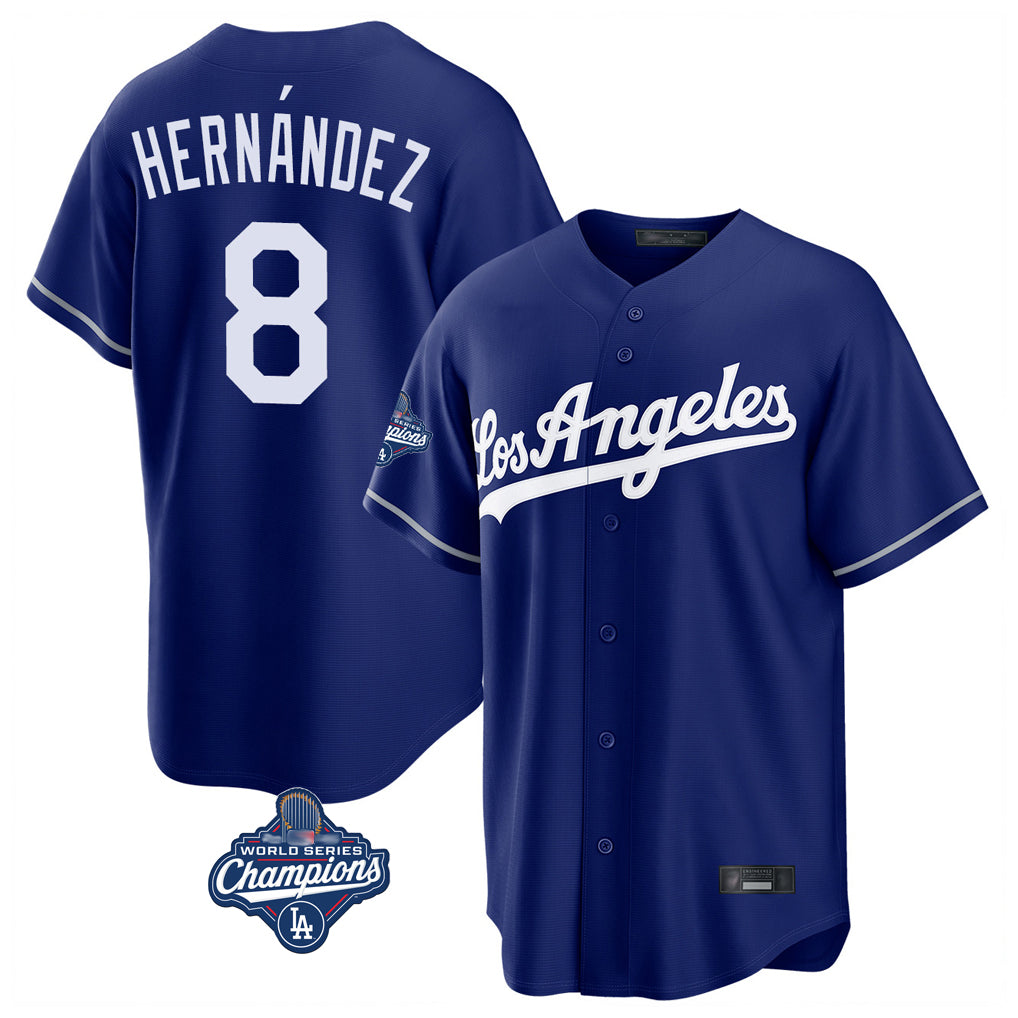 Silnrao LA.Dodgers #8 Enrique Hern¨¢ndez Player Royal World Series Meet Game Stitched Jerseys