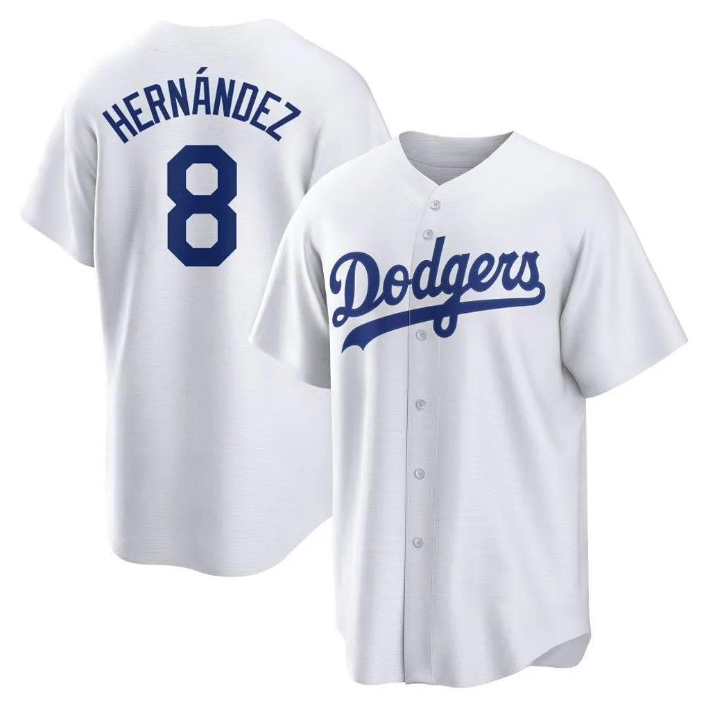 Silnrao LA.Dodgers #8 Enrique Hern¨¢ndez Player White Game Home Stitched Jerseys