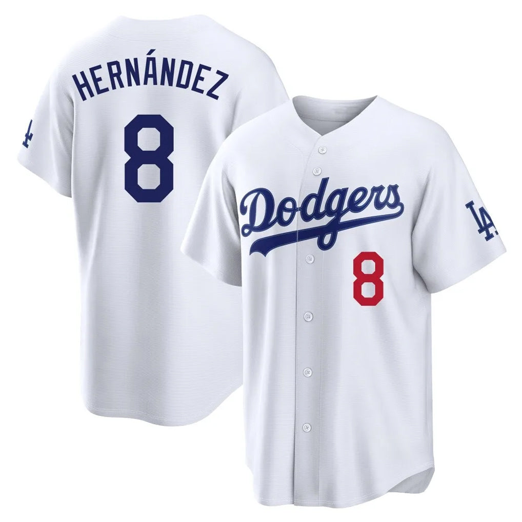 Silnrao LA.Dodgers #8 Enrique Hern¨¢ndez Player White Home Game Stitched Jerseys