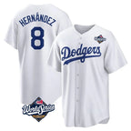 Silnrao LA.Dodgers #8 Enrique Hern¨¢ndez Player White World Series Game Home Stitched Jerseys