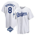 Silnrao LA.Dodgers #8 Enrique Hern¨¢ndez Player White World Series Meet Game Home Stitched Jerseys