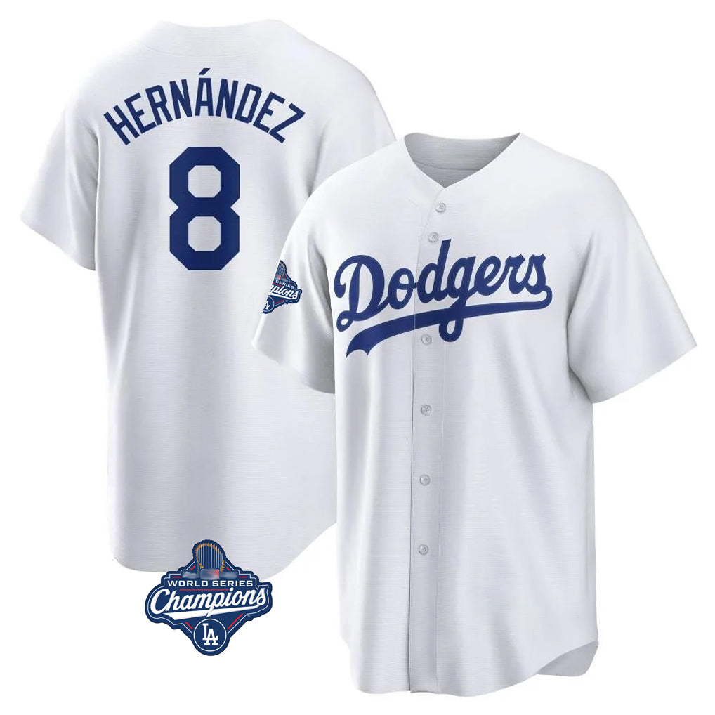 Silnrao LA.Dodgers #8 Enrique Hern¨¢ndez Player White World Series Meet Game Home Stitched Jerseys
