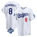 Silnrao LA.Dodgers #8 Enrique Hern¨¢ndez Player White World Series Meet Home Game Stitched Jerseys