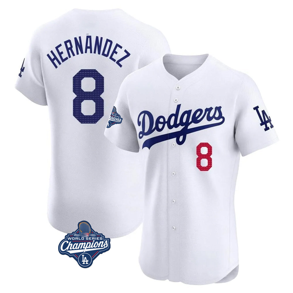 Silnrao LA.Dodgers #8 Enrique Hern¨¢ndez Player White World Series Meet Limited Elite Home Stitched Jerseys