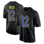 Silnrao LA.Rams #12 Puka Nacua Player Black Carbon Fashion Game Stitched Jerseys