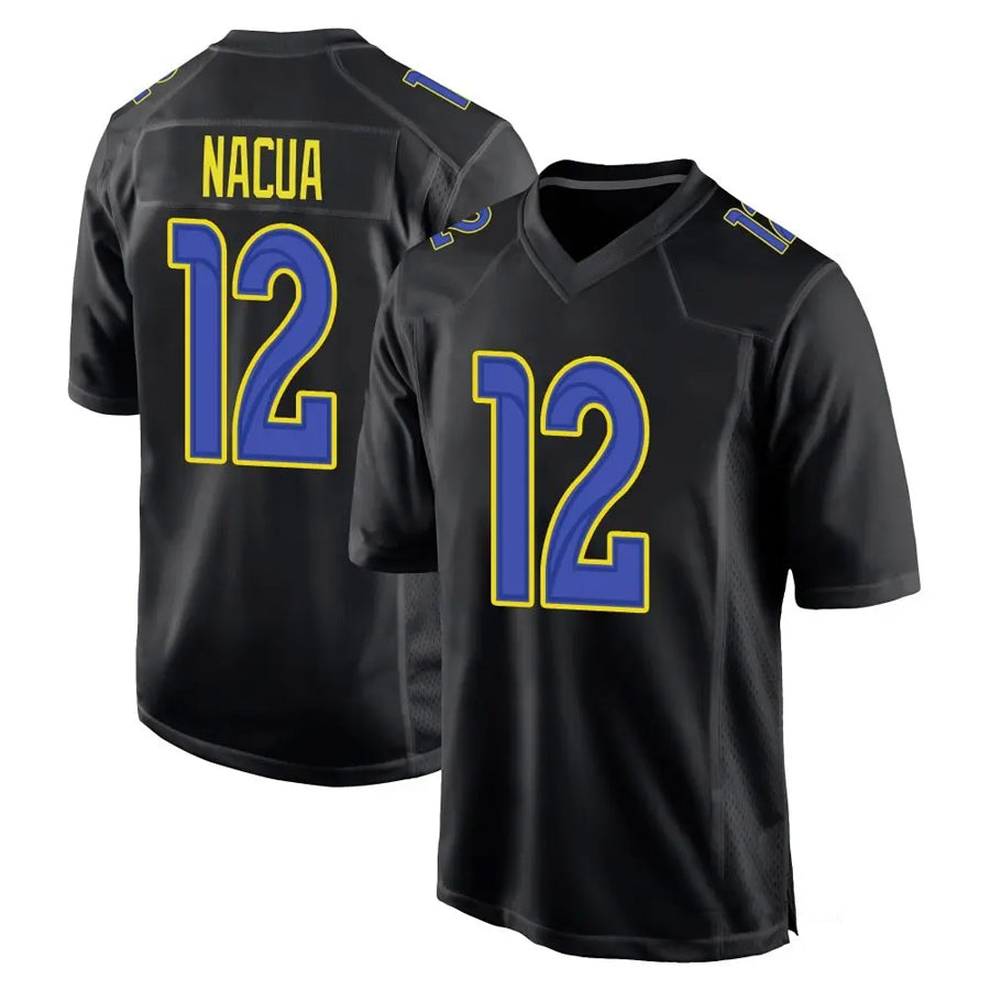 Silnrao LA.Rams #12 Puka Nacua Player Black Carbon Fashion Game Stitched Jerseys