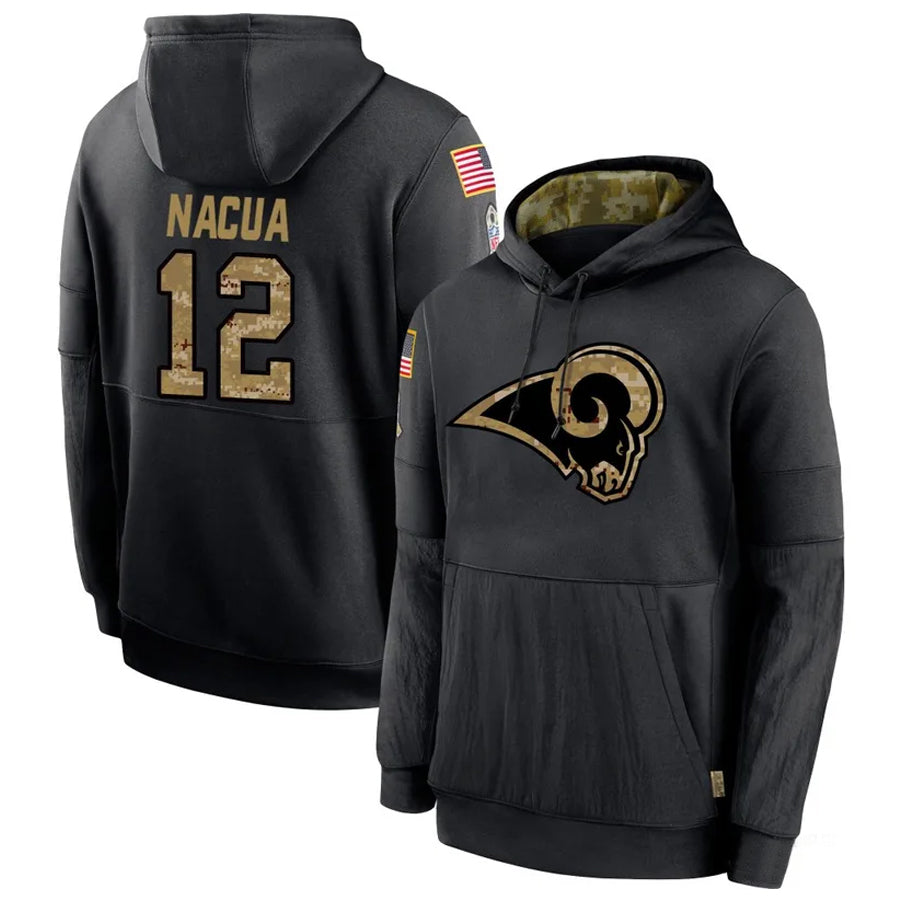 Silnrao LA.Rams #12 Puka Nacua Player Salute to Service Black Hoodies Stitched Jerseys