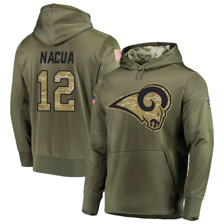 Silnrao LA.Rams #12 Puka Nacua Player Salute to Service Olive Hoodies Stitched Jerseys