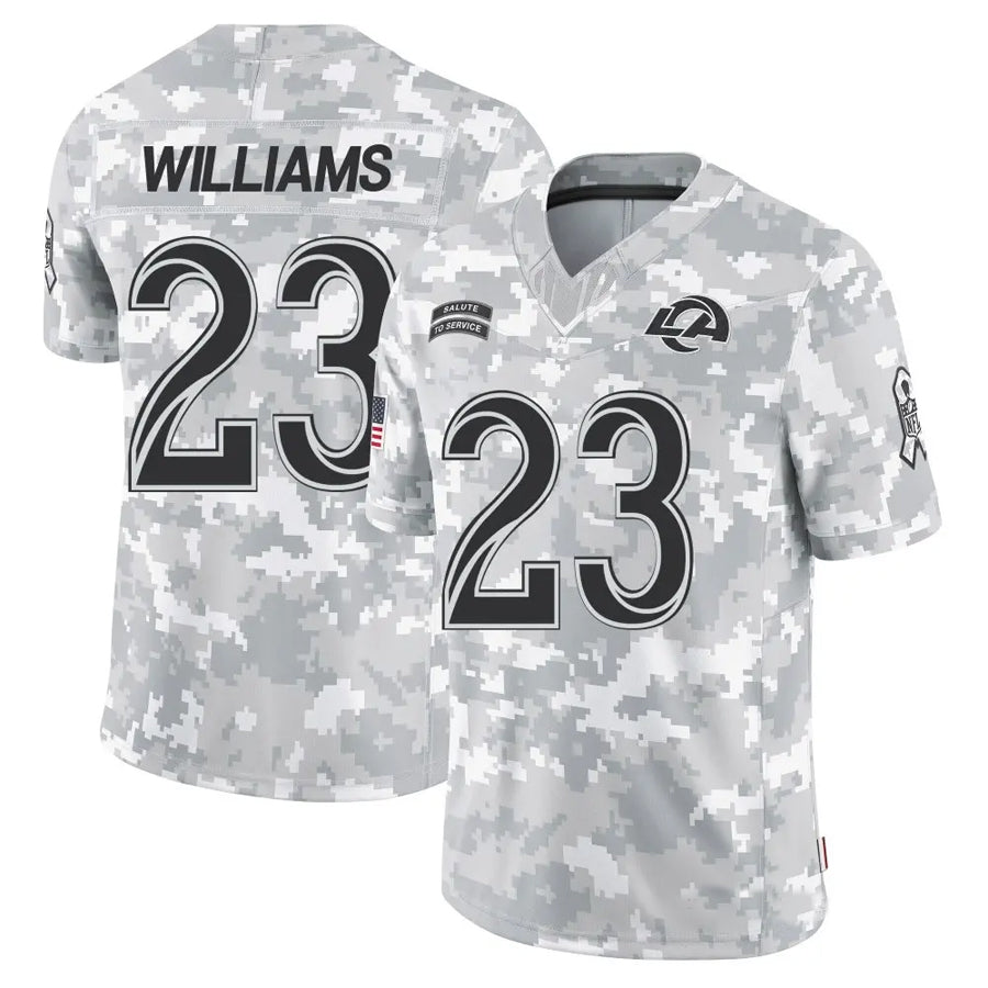 Silnrao LA.Rams #23 Kyren Williams Player Arctic Camo Salute to Service Limited Stitched Jerseys