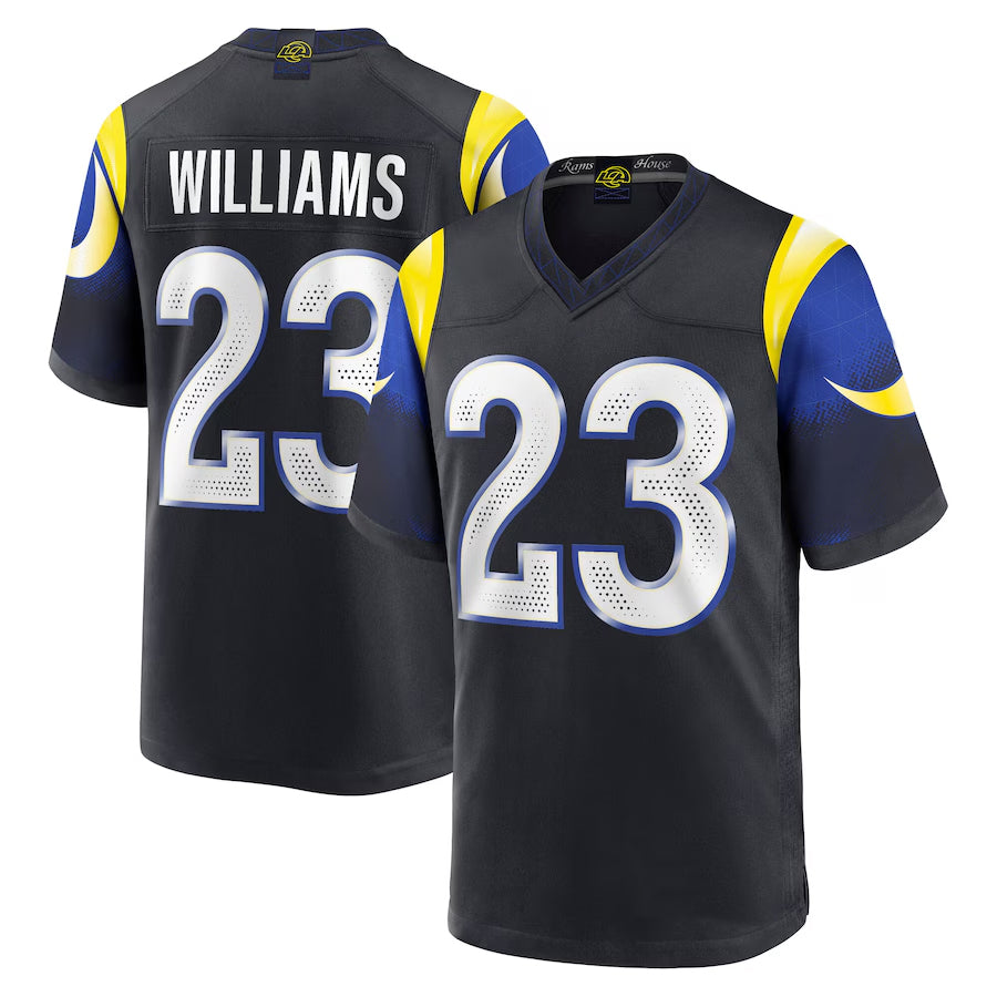Silnrao LA.Rams #23 Kyren Williams Player Midnight Blue Rivalries Collection Game Stitched Jerseys