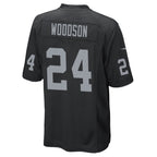 Silnrao LV.Raiders #24 Charles Woodson Player Black Home Game Stitched Jerseys