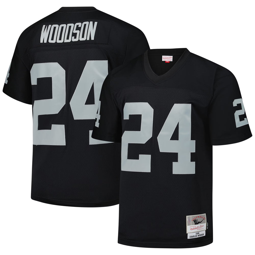 Silnrao LV.Raiders #24 Charles Woodson Player Mitchell & Ness Black Legacy Replica Stitched Jerseys