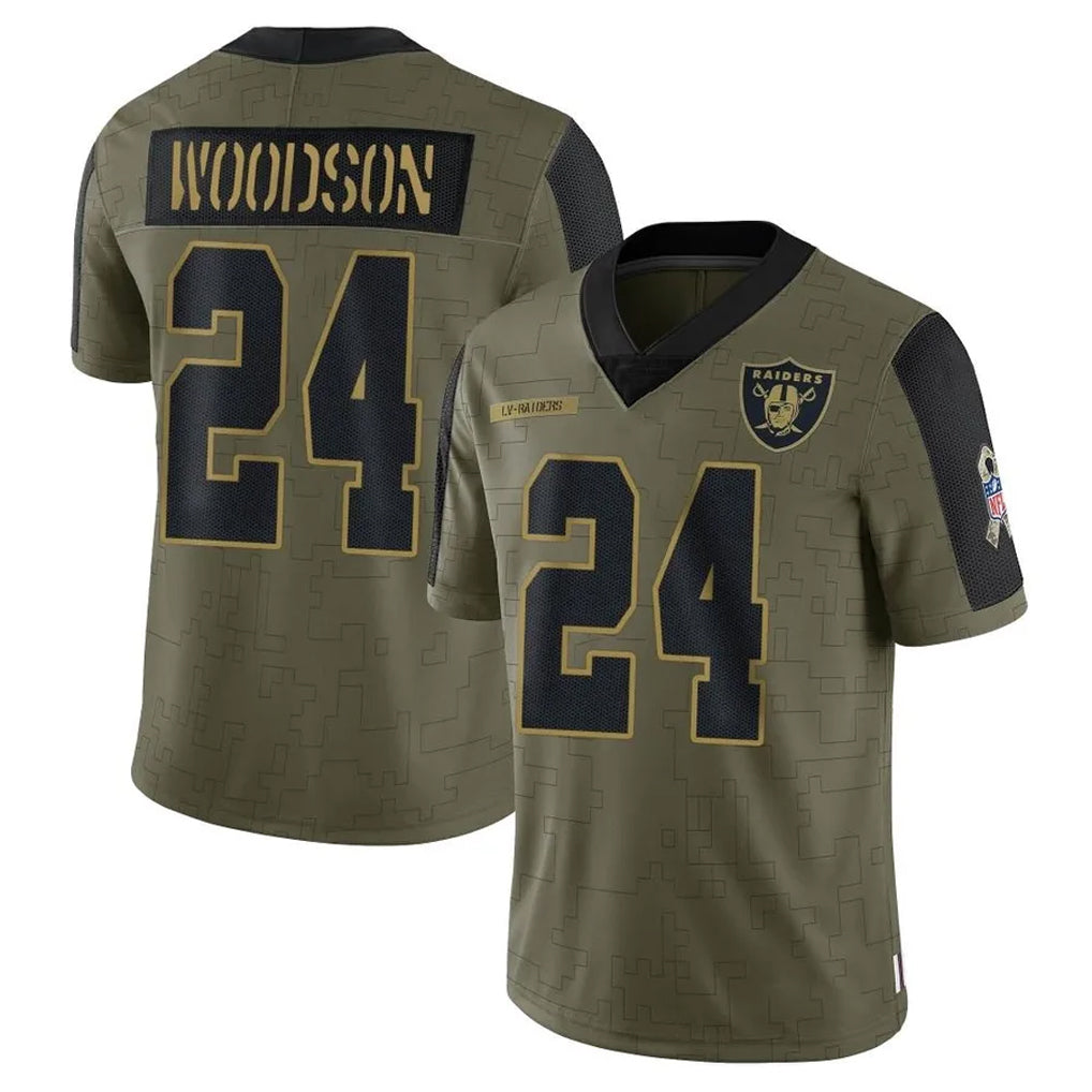 Silnrao LV.Raiders #24 Charles Woodson Player Salute To Service Olive Stitched Jerseys