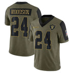 Silnrao LV.Raiders #24 Charles Woodson Player Salute To Service Olive Stitched Jerseys