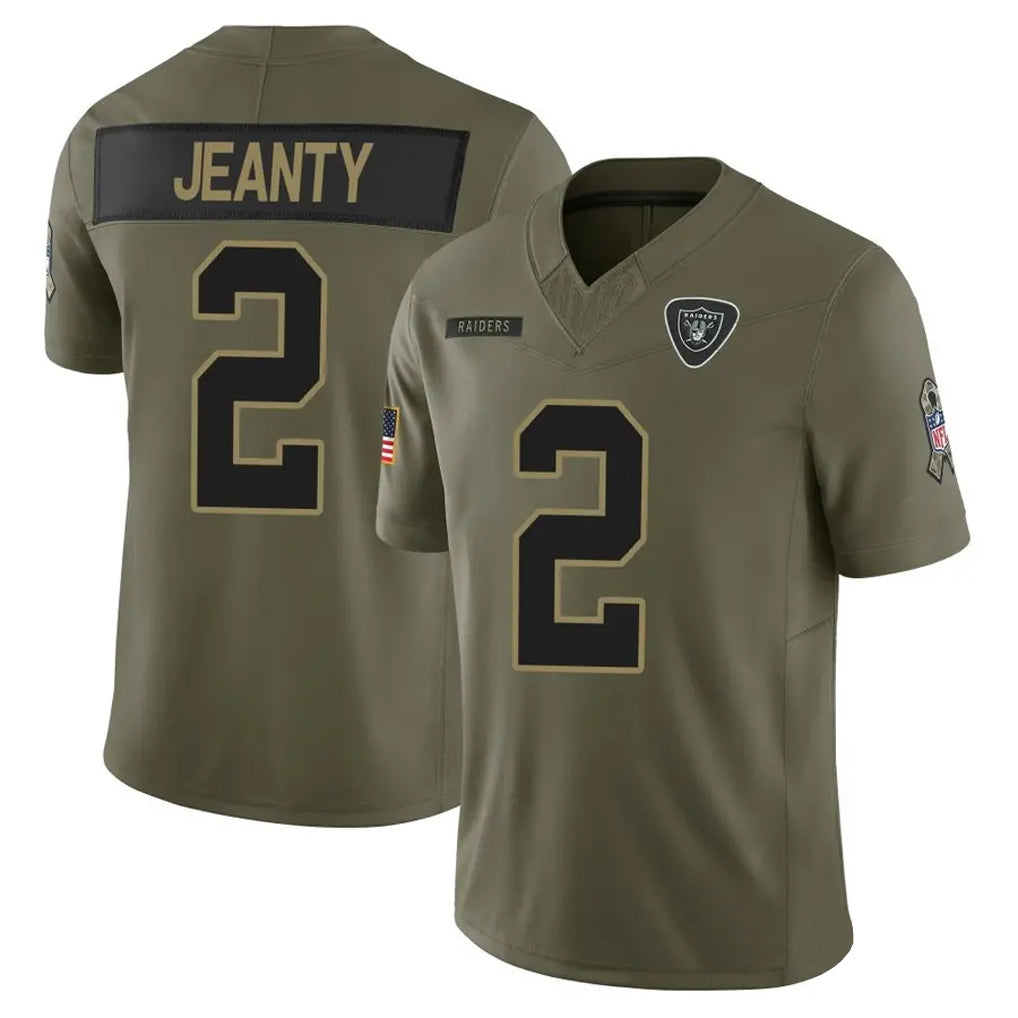 Silnrao LV.Raiders #2 Ashton Jeanty Player Salute To Service Limited Olive Stitched Jerseys