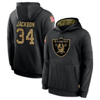 Silnrao LV.Raiders #34 Bo Jackson Player Salute to Service Black Hoodies Stitched Jerseys