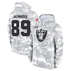 Silnrao LV.Raiders #89 Brock Bowers Player Arctic Camo Salute to Service Hoodies Stitched Jerseys