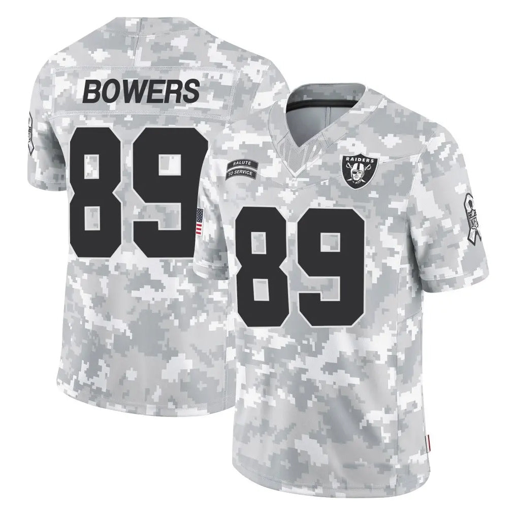Silnrao LV.Raiders #89 Brock Bowers Player Arctic Camo Salute to Service Limited  Stitched Jerseys