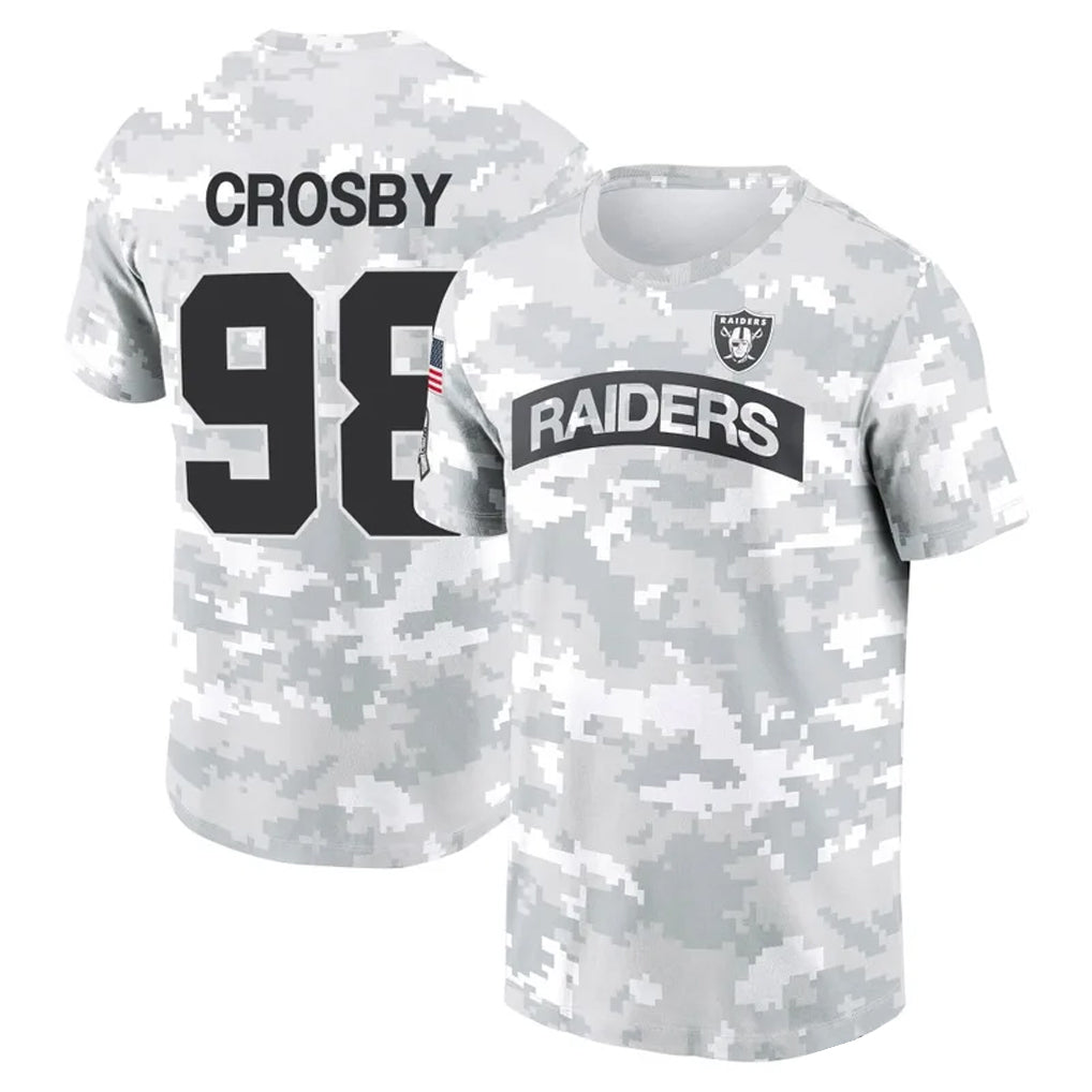 Silnrao LV.Raiders #98 Maxx Crosby Player Black Salute to Service T-Shirts Stitched Jerseys