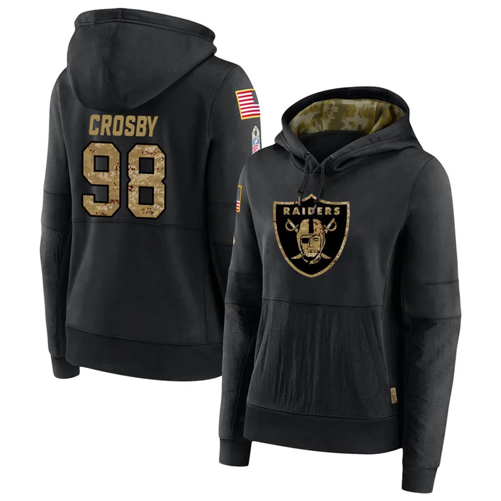 Silnrao LV.Raiders #98 Maxx Crosby Player Salute to Service Black Hoodies Stitched Jerseys