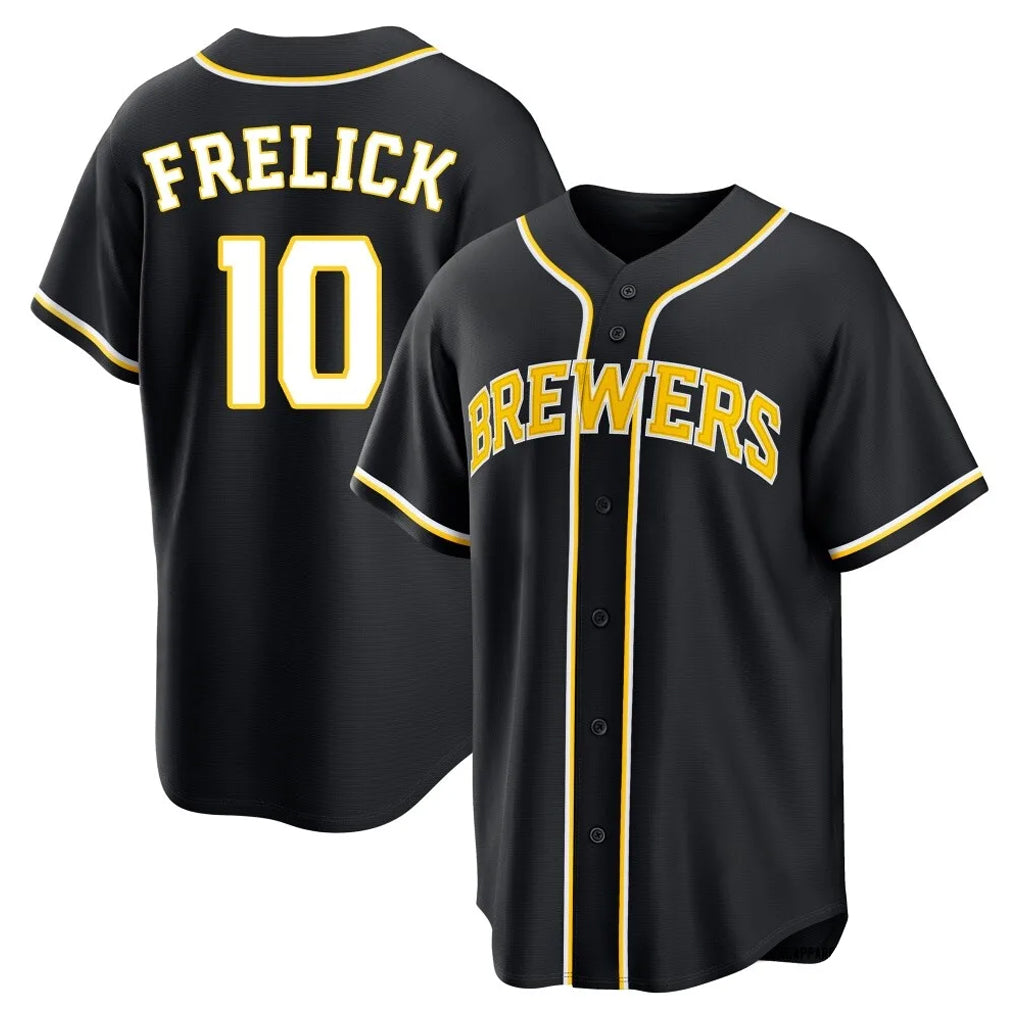 Silnrao M.Brewers #10 Sal Frelick Player Black Fashion Out Home Game Stitched Jerseys