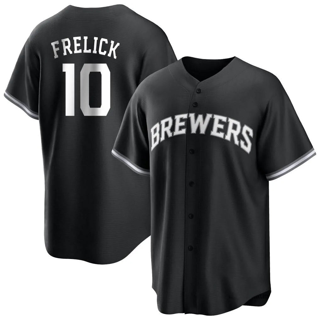 Silnrao M.Brewers #10 Sal Frelick Player Black Game Home Stitched Jerseys
