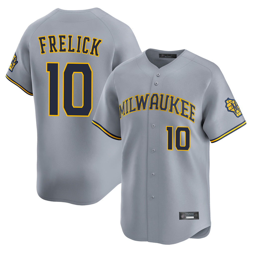 Silnrao M.Brewers #10 Sal Frelick Player Gray Home Limited Stitched Jerseys