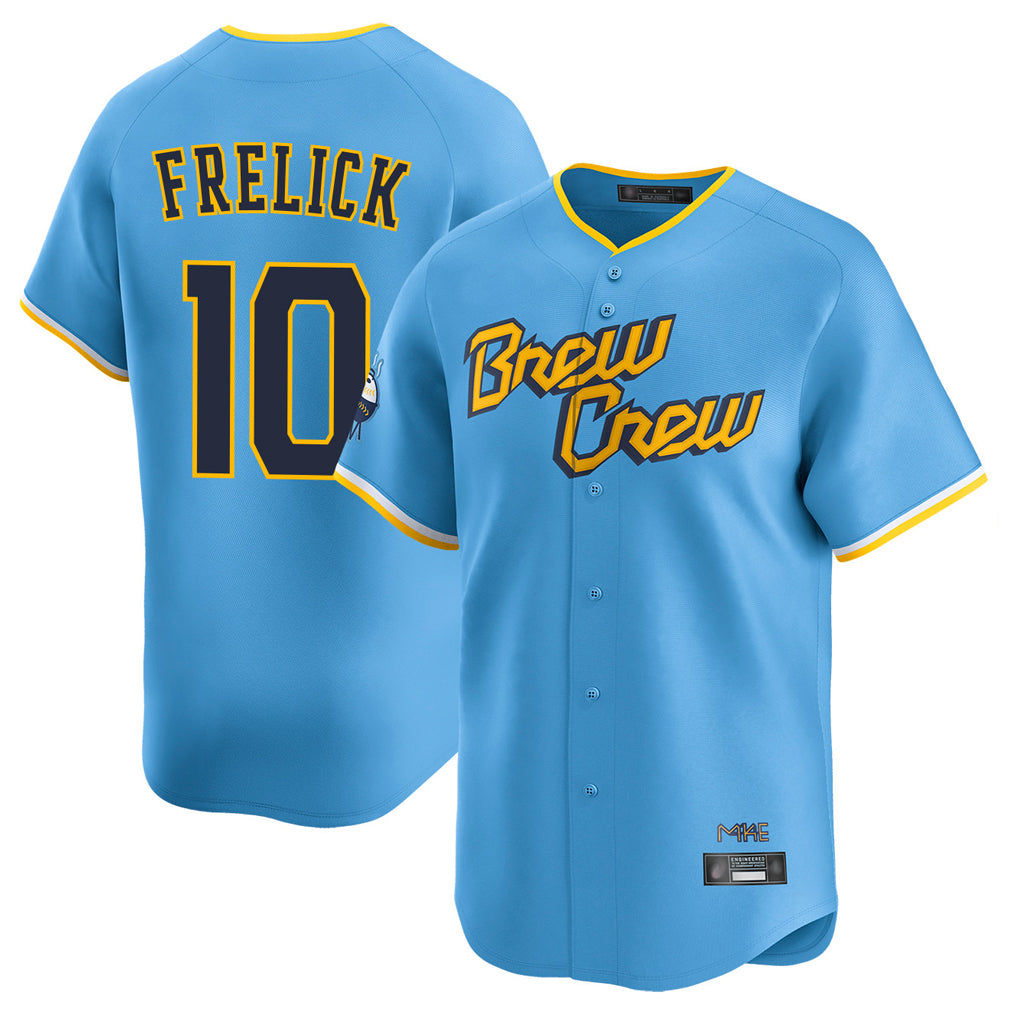 Silnrao M.Brewers #10 Sal Frelick Player Light Blue City Connect Home Limited Stitched Jerseys