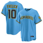 Silnrao M.Brewers #10 Sal Frelick Player Light Blue Road Stadium Game Stitched Jerseys