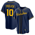Silnrao M.Brewers #10 Sal Frelick Player Navy Home Game Stitched Jerseys