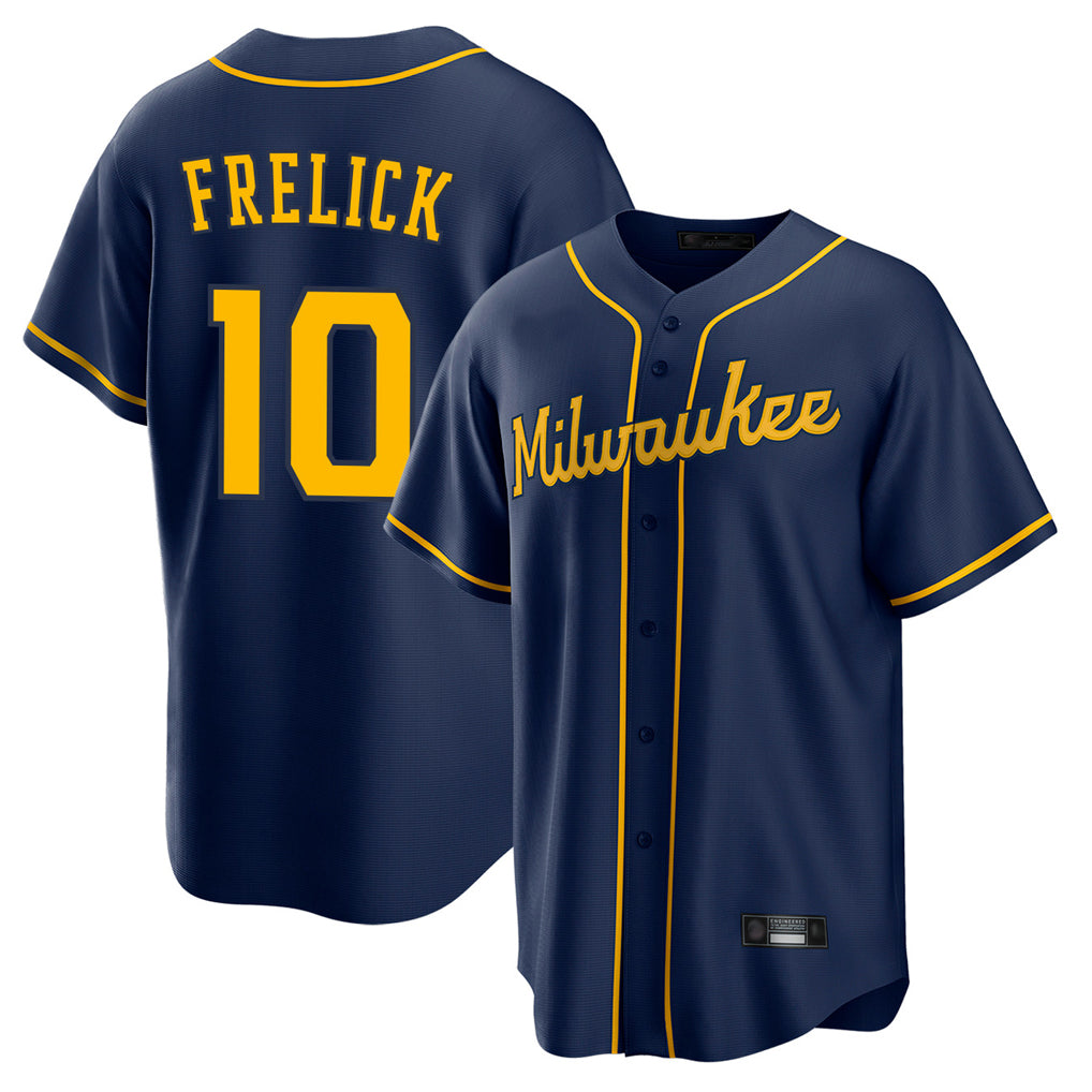 Silnrao M.Brewers #10 Sal Frelick Player Navy Home Game Stitched Jerseys