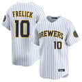 Silnrao M.Brewers #10 Sal Frelick Player White Stripes Home Limited Game Stitched Jerseys